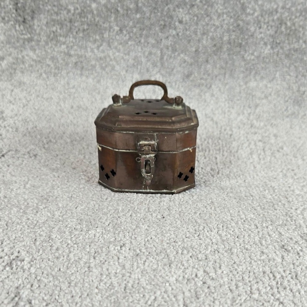 Brass Incense Burner Cricket Box Bronze Octagon Vintage India